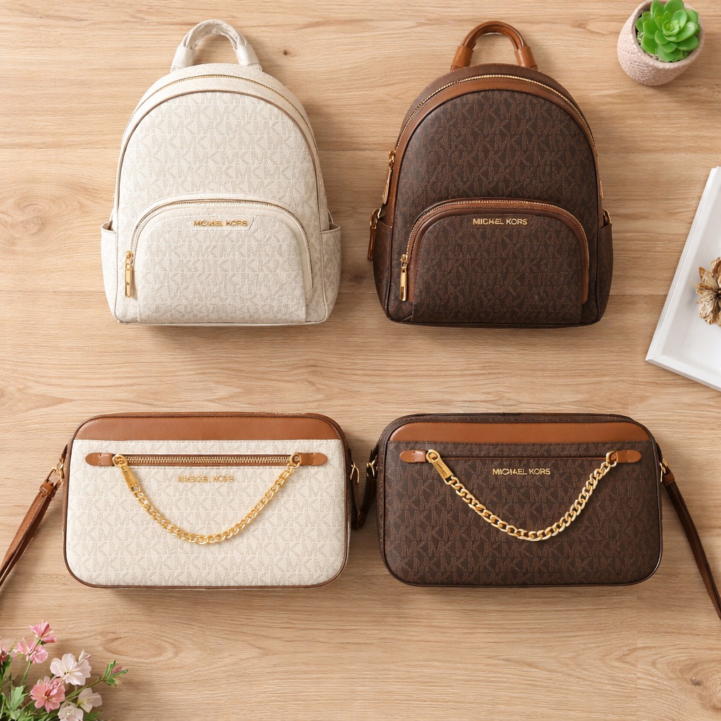 Michael Kors Cream And Brown Signature Mini Backpacks & Crossbody Set